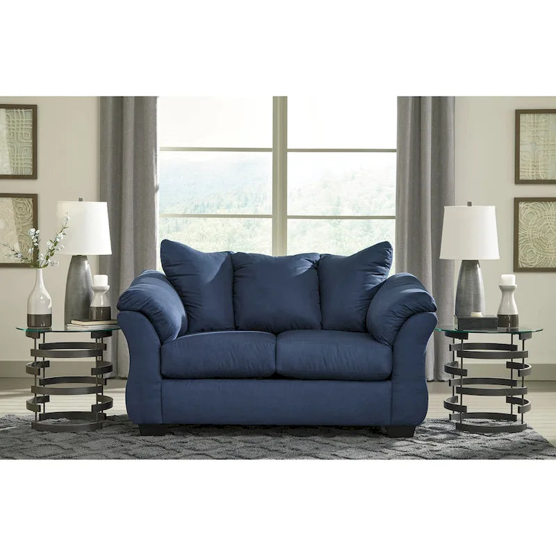 Causeuse en microfibre bleu marine avec coussins décoratifs