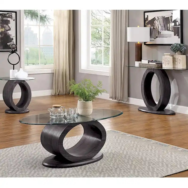 Table d'appoint moderne gris avec plateau en verre de 61 cm