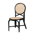 Chaise de salle à manger en rotin bicolore (noir et bois naturel) de style Mid-Century Modern