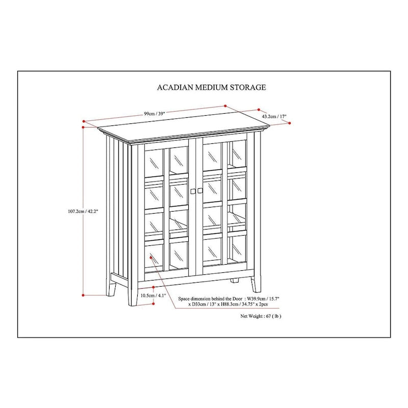 Armoire de rangement en bois massif de 39 pouces — L39 x P17 x H42,2