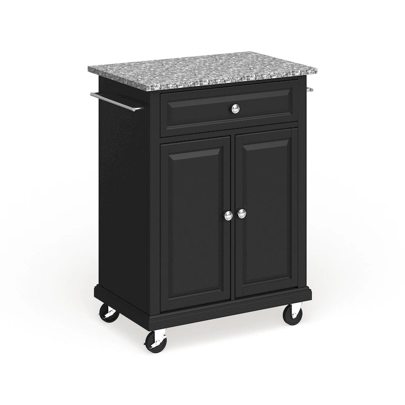 Chariot compact / Îlot de cuisine (plan de travail en granit gris, finition noire) — 45,7 cm P x 78,7 cm L x 90,2 cm H