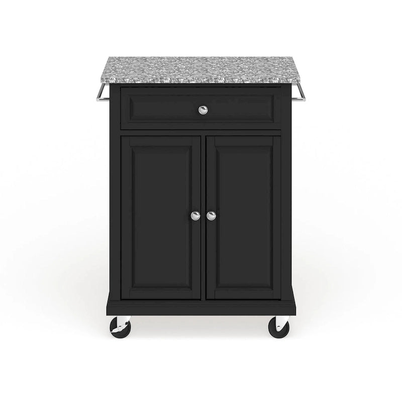 Chariot compact / Îlot de cuisine (plan de travail en granit gris, finition noire) — 45,7 cm P x 78,7 cm L x 90,2 cm H