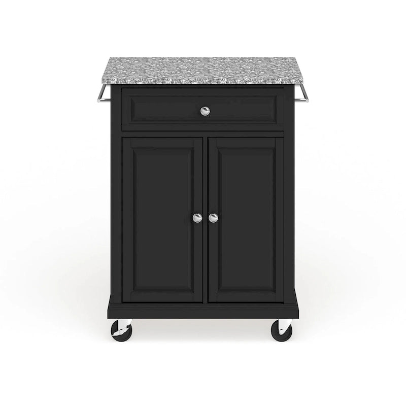 Chariot compact / Îlot de cuisine (plan de travail en granit gris, finition noire) — 45,7 cm P x 78,7 cm L x 90,2 cm H