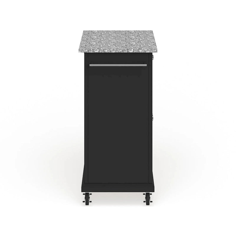 Chariot compact / Îlot de cuisine (plan de travail en granit gris, finition noire) — 45,7 cm P x 78,7 cm L x 90,2 cm H