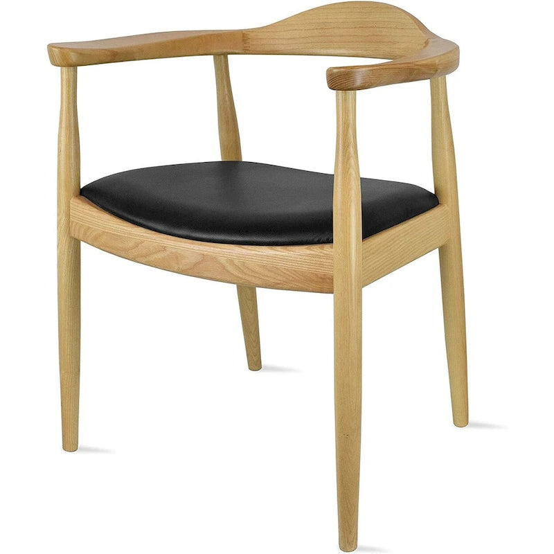 Fauteuil en bois massif – Chêne et similicuir ; convient comme chaise de salle à manger pour les cuisines, les chambres et les bureaux