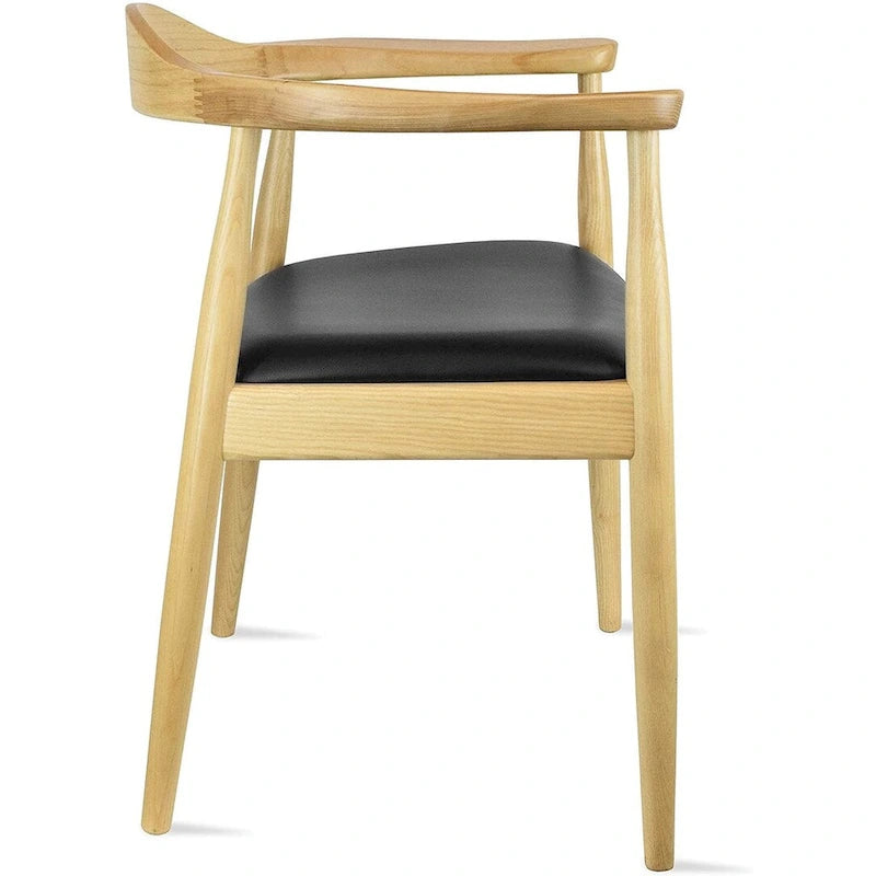 Fauteuil en bois massif – Chêne et similicuir ; convient comme chaise de salle à manger pour les cuisines, les chambres et les bureaux