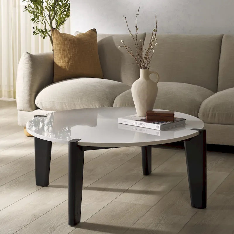Table basse ronde avec plateau en marbre