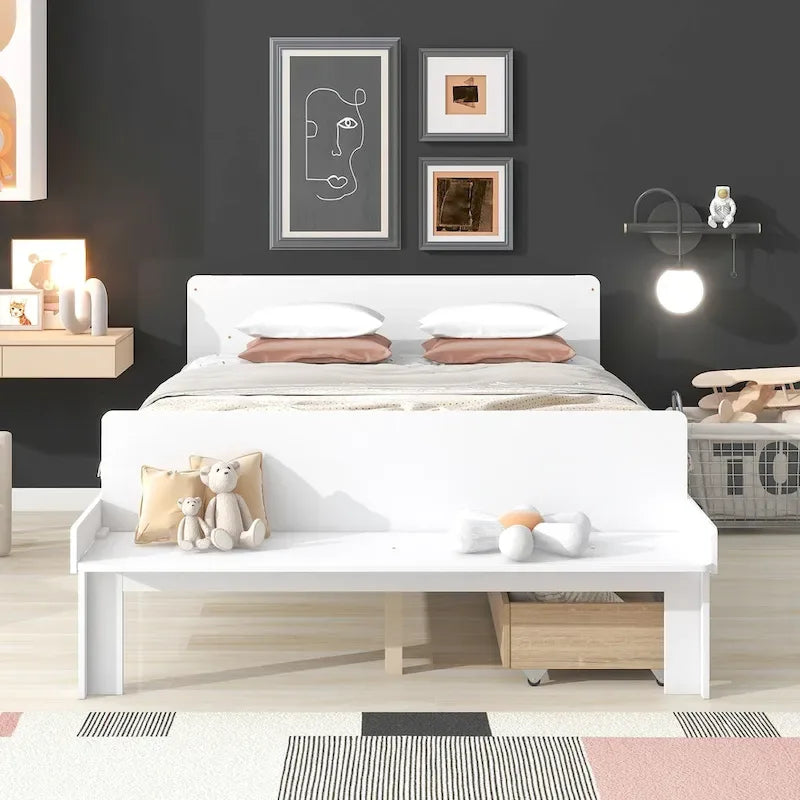 Lit double avec banc de pied de lit, 2 tiroirs