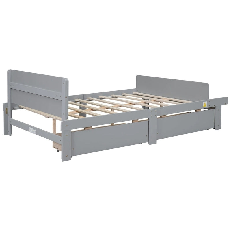Lit double avec banc de pied de lit, 2 tiroirs