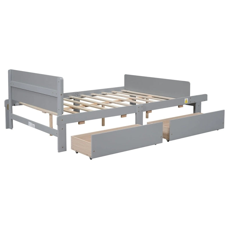 Lit double avec banc de pied de lit, 2 tiroirs