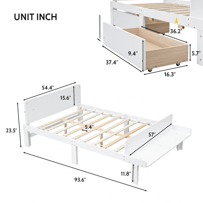 Lit double avec banc de pied de lit, 2 tiroirs