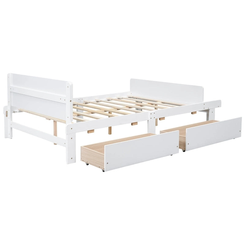 Lit double avec banc de pied de lit, 2 tiroirs