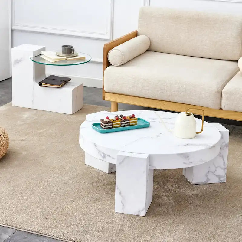 Table basse en MDF aspect marbre