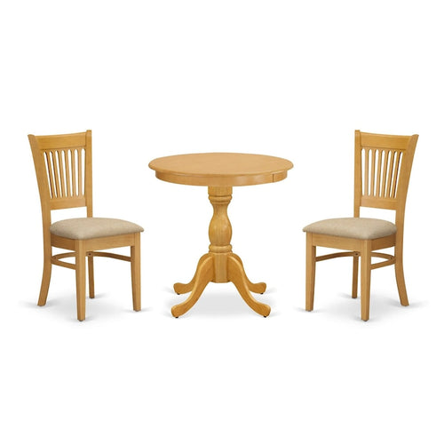 Ensemble de salle à manger 3 pièces : comprend une table à manger ronde et deux chaises de cuisine — Bois de chêne (plusieurs styles de chaises disponibles)