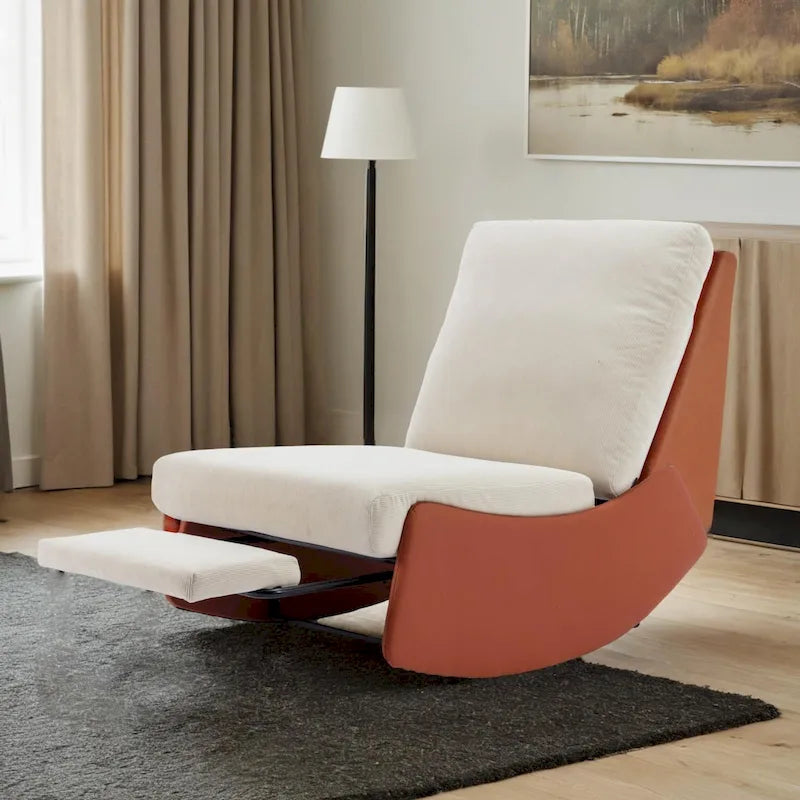 Fauteuil à bascule inclinable moderne, fauteuil à bascule confortable pour chambre de bébé avec repose-pieds, fauteuil de lecture d'appoint, fauteuil de salon rembourré