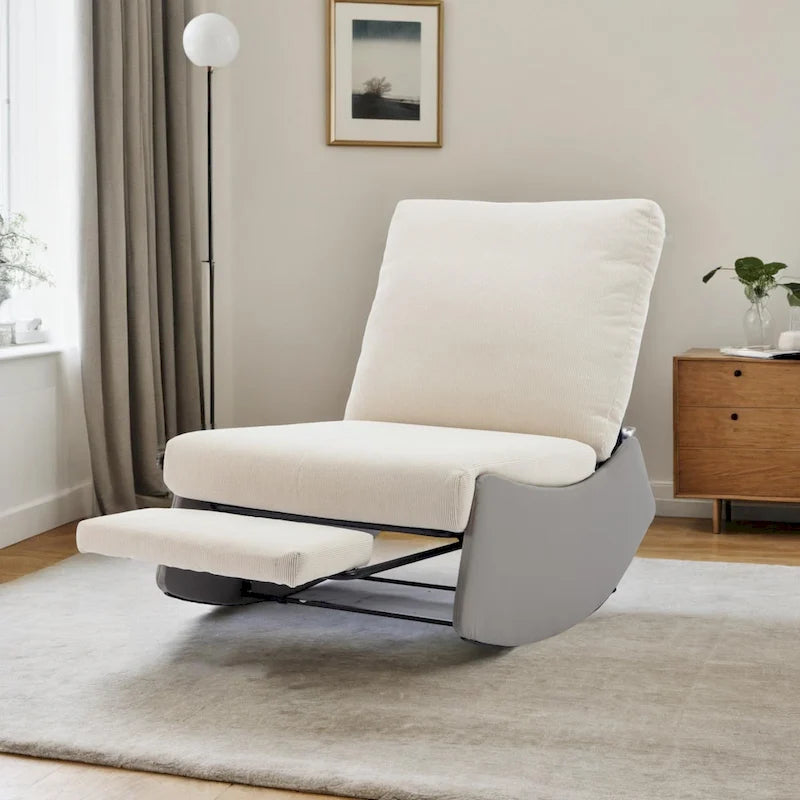Fauteuil à bascule inclinable moderne, fauteuil à bascule confortable pour chambre de bébé avec repose-pieds, fauteuil de lecture d'appoint, fauteuil de salon rembourré