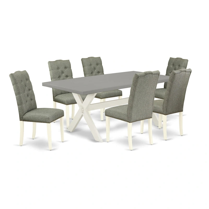Ensemble de meubles de salle à manger — Table de salle à manger assortie de chaises Parsons en lin gris, blanc cassé (quantité sélectionnable)