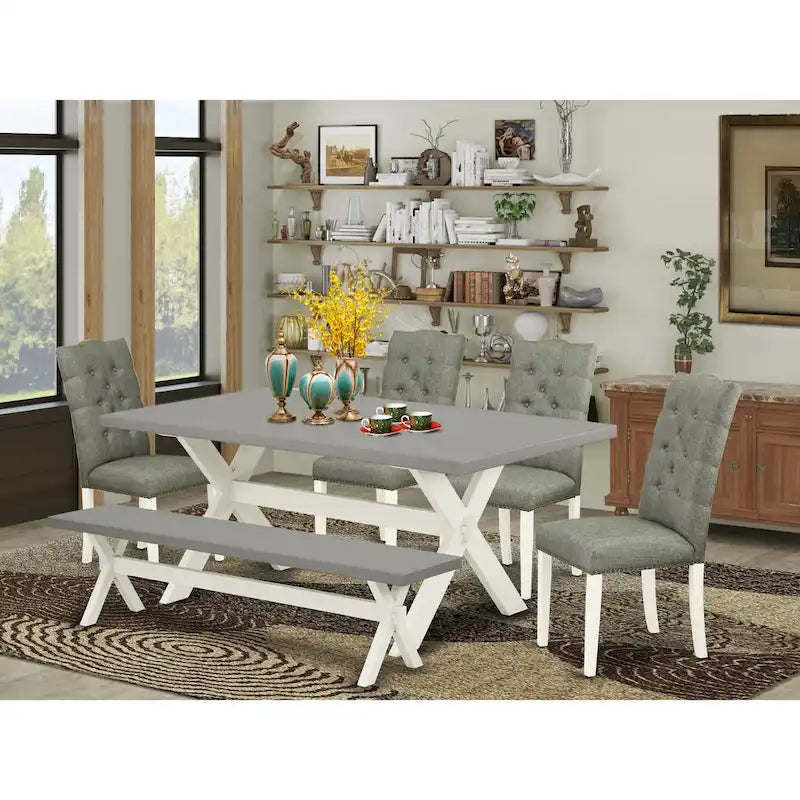 Ensemble de meubles de salle à manger — Table de salle à manger assortie de chaises Parsons en lin gris, blanc cassé (quantité sélectionnable)