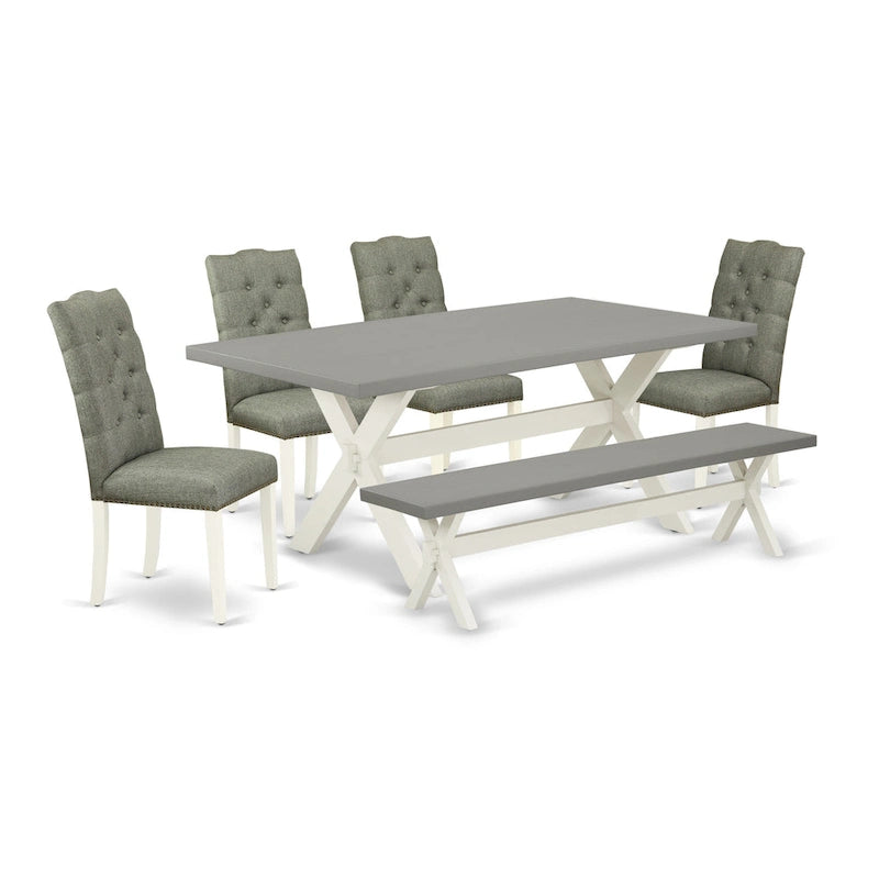 Ensemble de meubles de salle à manger — Table de salle à manger assortie de chaises Parsons en lin gris, blanc cassé (quantité sélectionnable)