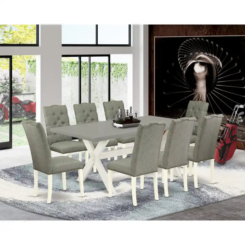 Ensemble de meubles de salle à manger — Table de salle à manger assortie de chaises Parsons en lin gris, blanc cassé (quantité sélectionnable)