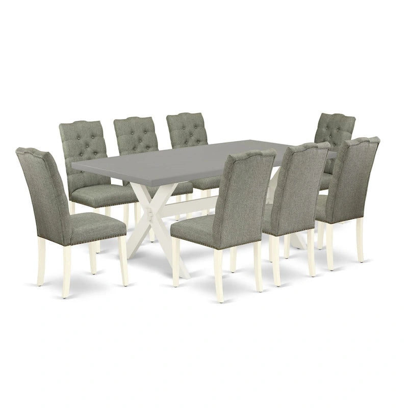 Ensemble de meubles de salle à manger — Table de salle à manger assortie de chaises Parsons en lin gris, blanc cassé (quantité sélectionnable)