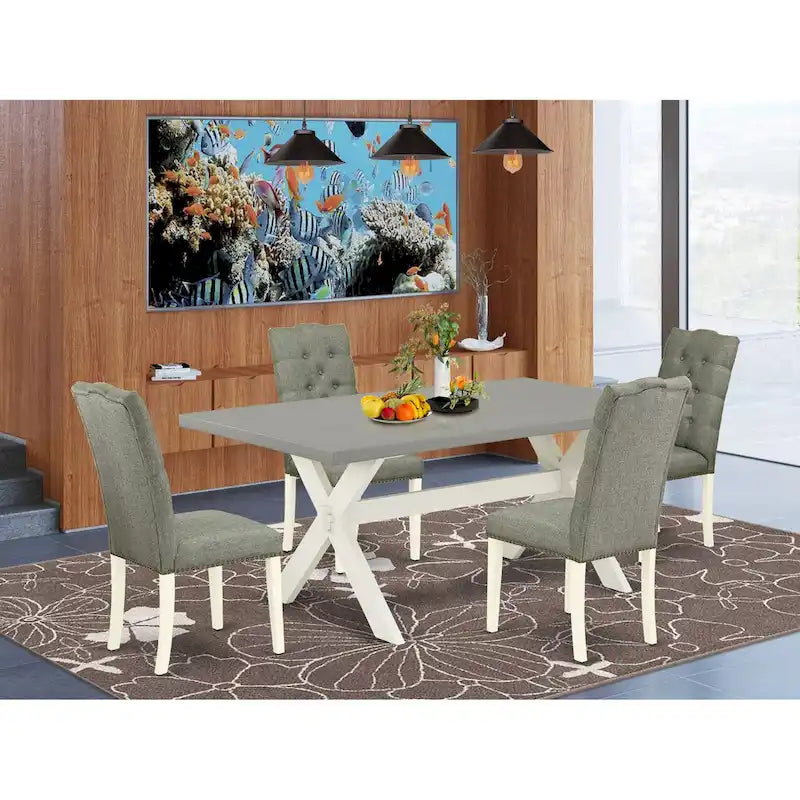 Ensemble de meubles de salle à manger — Table de salle à manger assortie de chaises Parsons en lin gris, blanc cassé (quantité sélectionnable)