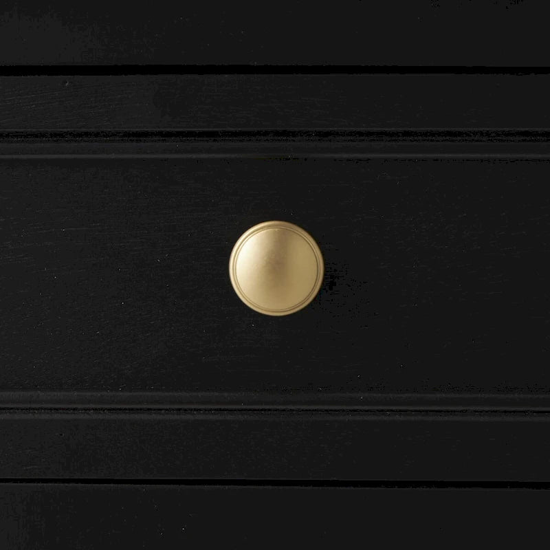 Meuble de rangement artisanal en bois avec deux tiroirs et deux portes (panneaux en rotin tressé) — Noir